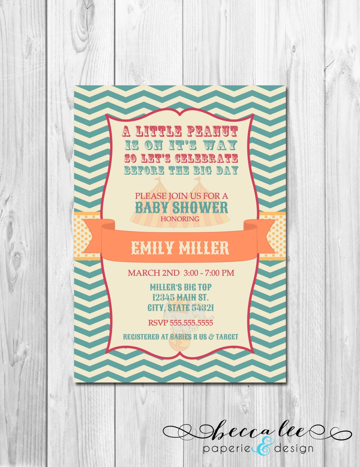 Vintage Carnival Baby Shower Invitation - Big Top and Elephant - DIY - Printable Il_570xn