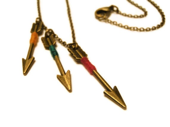 Arrow Necklace - Tribal thread wrapped colourful arrow