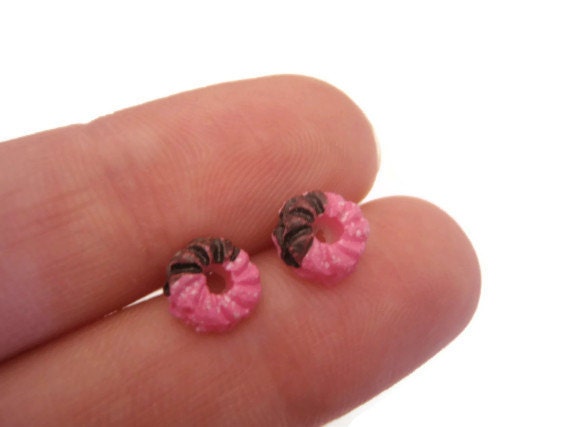 Pink Tiny Donut earrings - Small Food studs - Dessert Jewelry