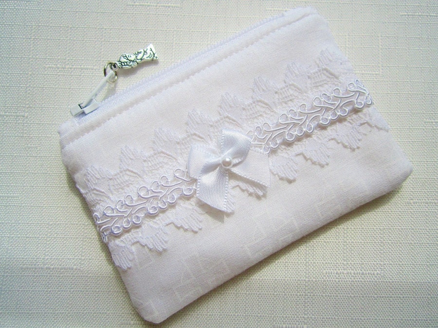 White Rosary Pouch, First Communion Case, Confirmation Gift,  Catholic Religious Gift