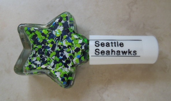 Custom Blended Nail Polish - "Seattle Seahawks" NFL - Navy Blue Green White Bar Hexagon Glitter - Lacquer