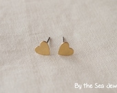 Tiny Heart Raw brass studs earrings -simple everyday jewelry -dainty