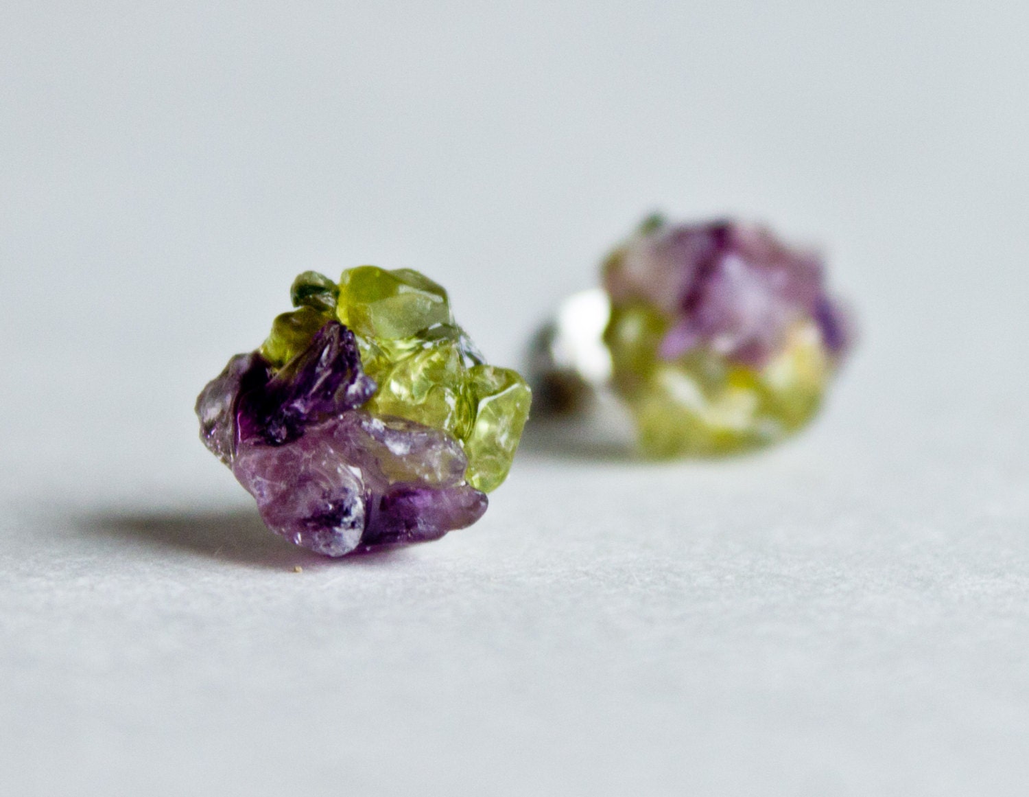 Amethyst peridot stud earrings - Spring valentines post stud earring - Gemstone stud earrings - CraftsGardenOfZen