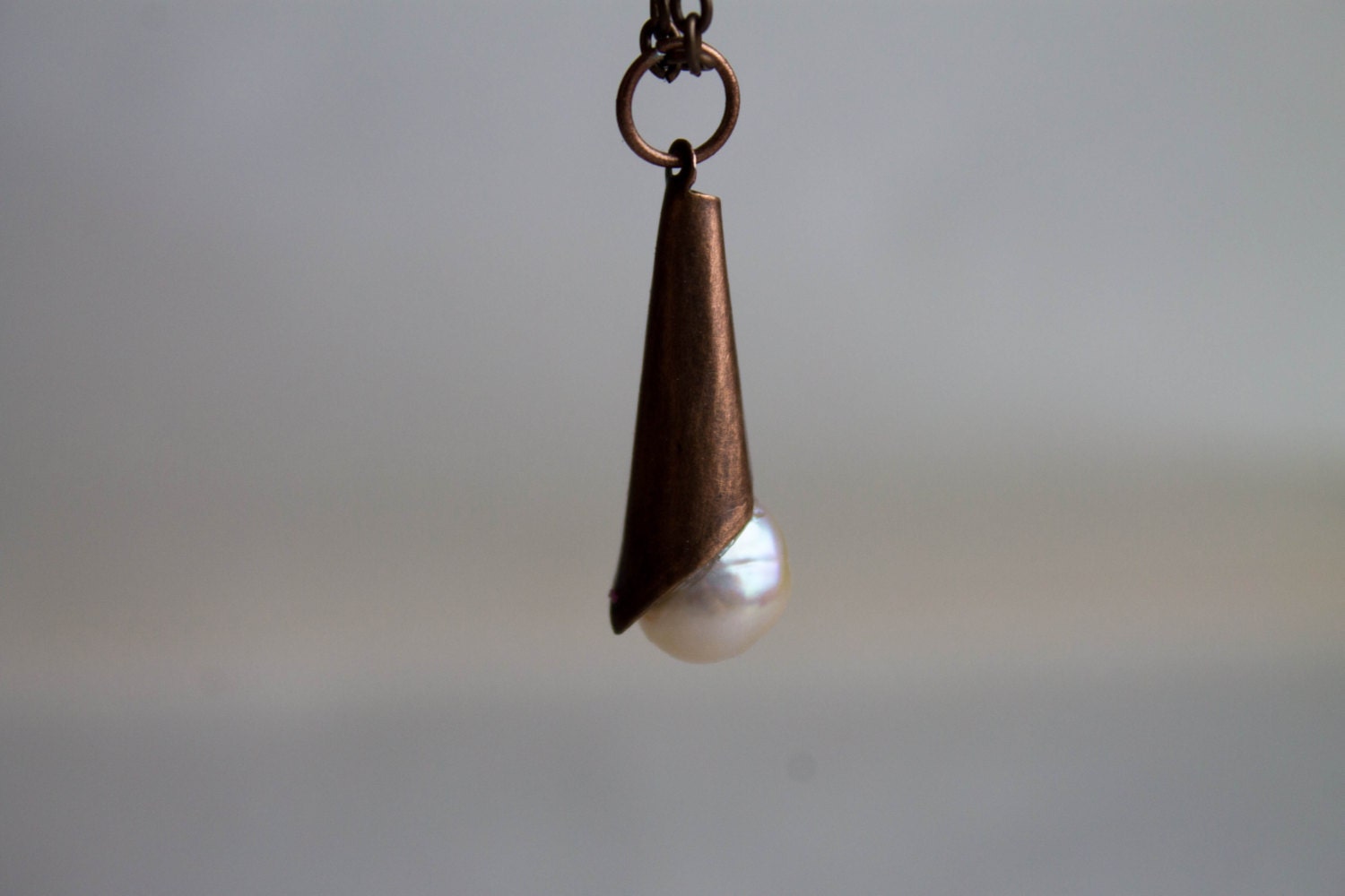 Peach Pearl Copper Necklace - Natural Pearl pendant necklace - CraftsGardenOfZen