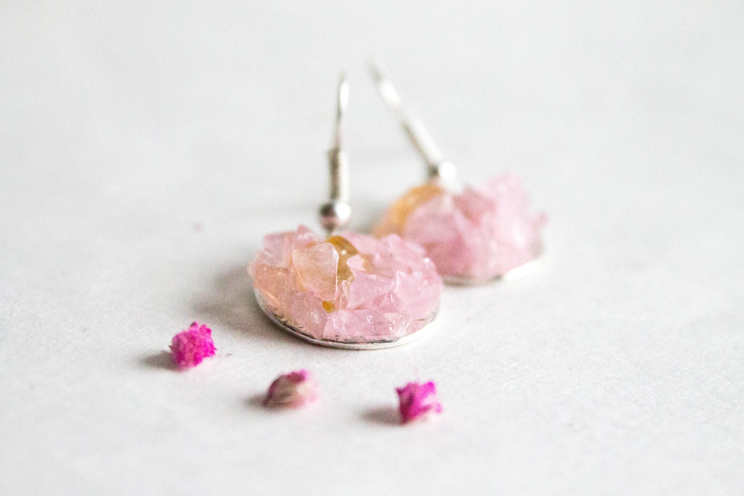 Rose Quartz and Citrine dangle earrings - Spring pastels