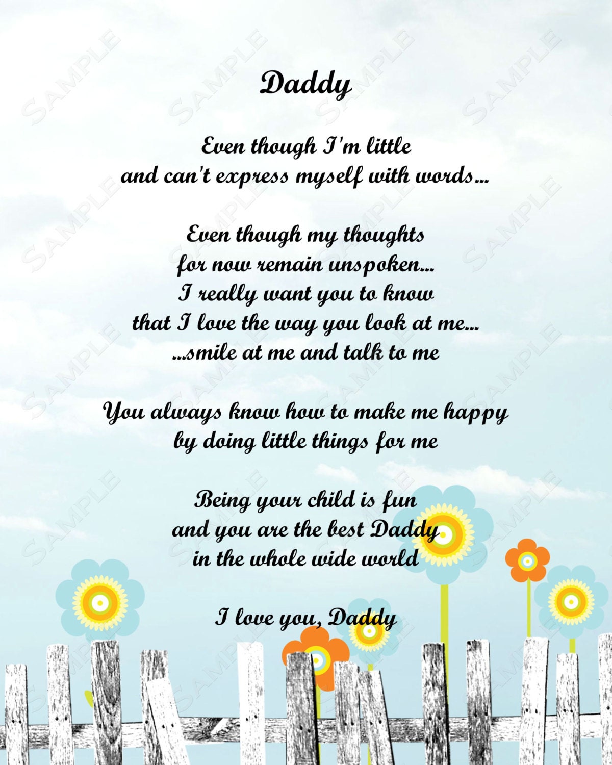 Daddy Love Poem from Child 8 X 10 Print INSTANT Download