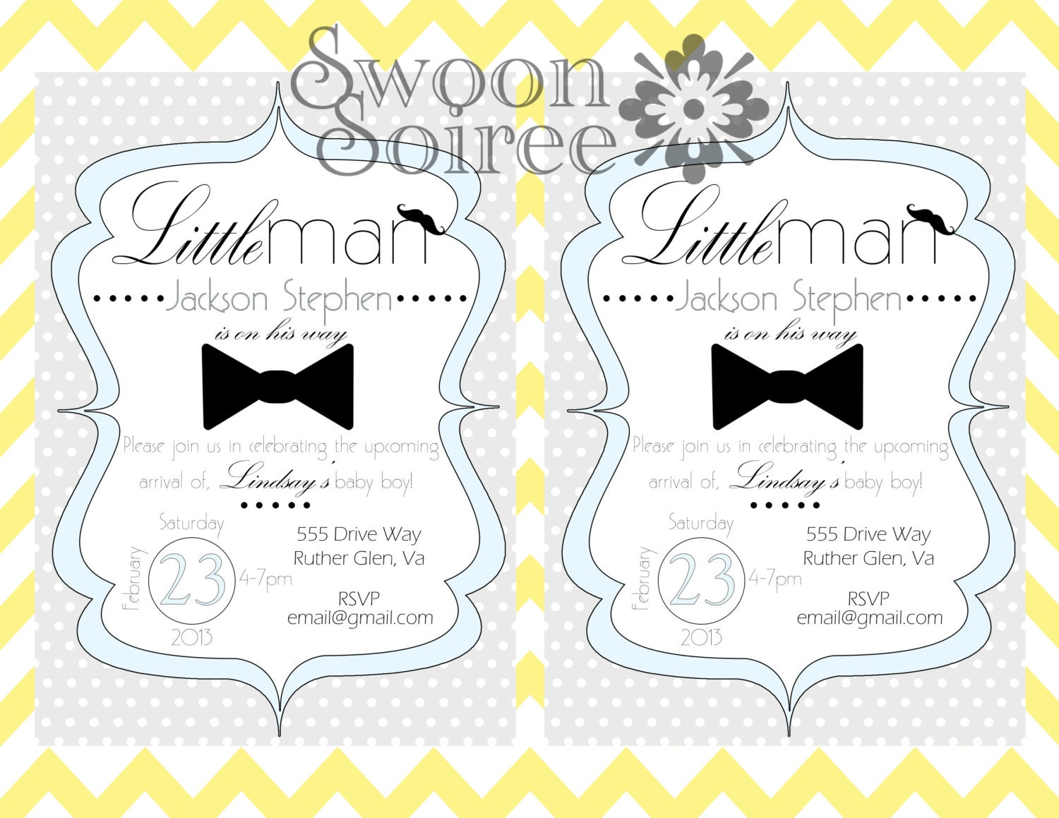 Printable Little Man Invite- Grey and Blue