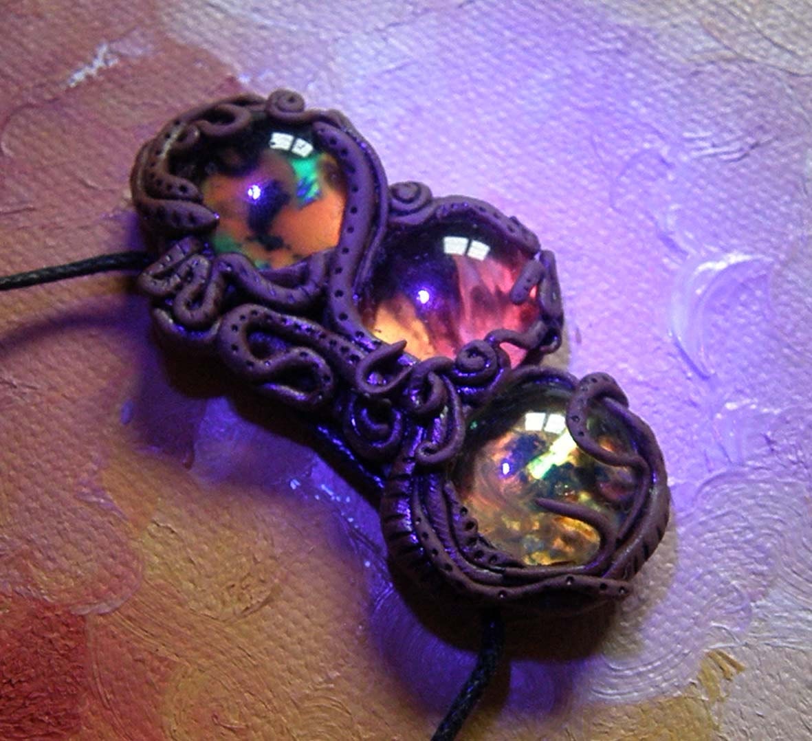 Psychedelic Fluorescent Pendant Black Light Glass Swirl PsyTrance Hippie Cyber Necklace Fairy Pixie