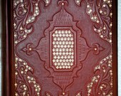 Leather Journal, Guest Book, Blank Book, Burgundy Leather, A4, Relief, Gilding, Medieval Style / Barocco taste