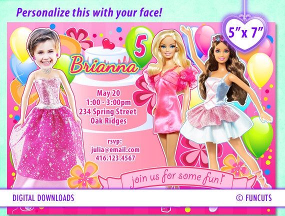 Barbie Invitation 5" x 7" - Barbie doll, Barbie birthday. Personalize Birthday invitation, any party. Digital download.