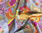 Peacock Print Silk Fabric with Grey Background - By the Yard