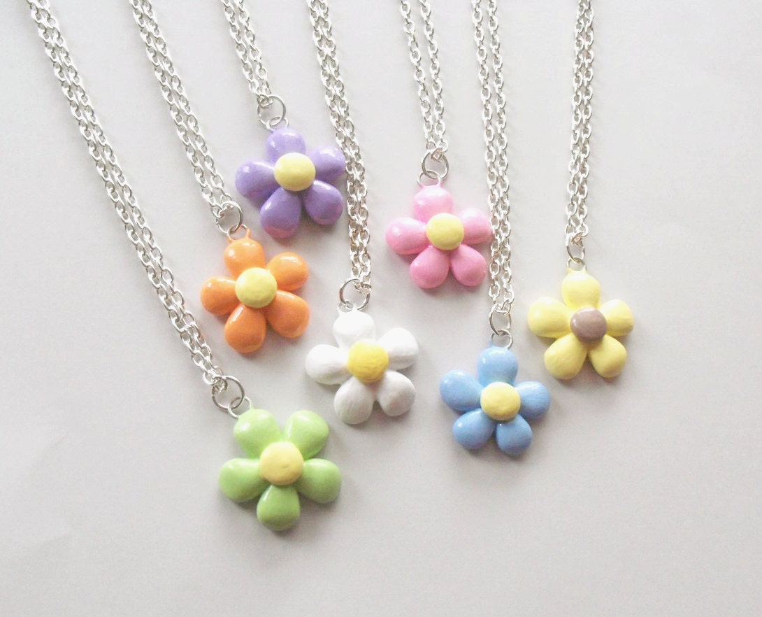 Pastel Daisy Necklace - Handcrafted Polymer Clay Jewelry - Pendant Charm - Nickel Free, Lead Free, Silver Plated Necklace Chain