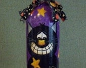 Hand Painted Halloween Cat Wine Bottle...Halloween Decor...Fall Decor...Holiday Decor...Primitive...Folk Art