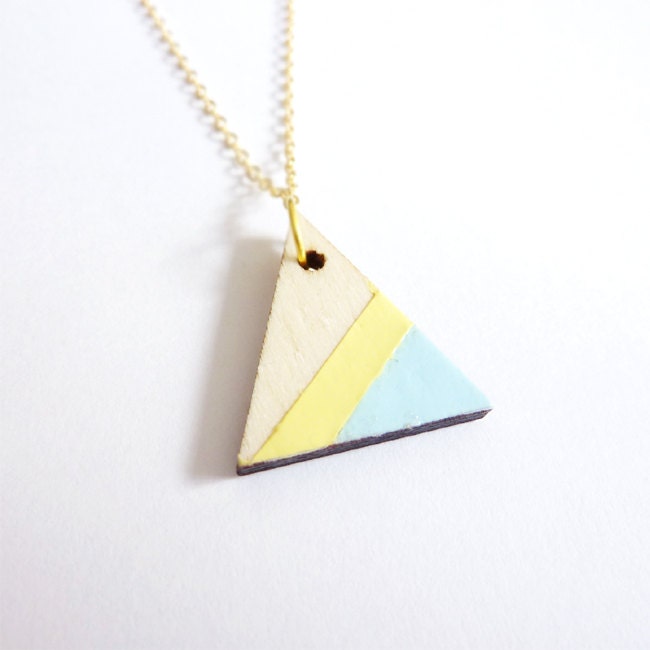 Triangle Necklace in Yellow and Blue. Geometric Necklace. Simple Necklace. Color Block. Minimalist.