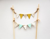 Bunting Cake Topper in Mustard and Turquoise - PrettyFrenchThings