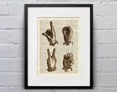 L O V E Letters - Vintage ASL Sign Language Alphabet - Shabby Chic Dictionary Page Book Art Print - DPSL028