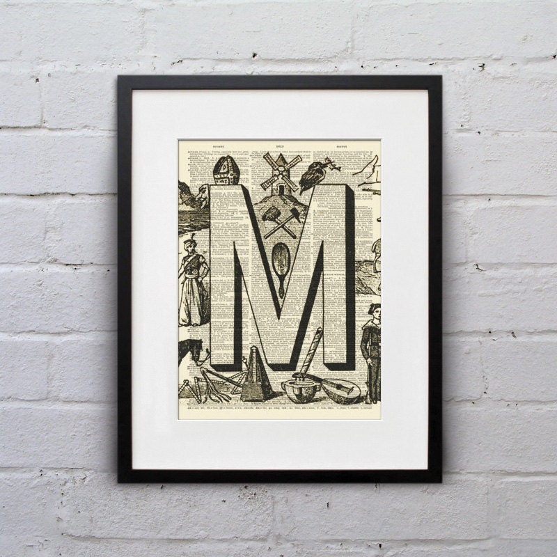 The Letter M Vintage French Alphabet - Shabby Chic Dictionary Page Book Art Print - DPFA013