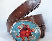 Red Octopus Belt Buckle Copper Finish