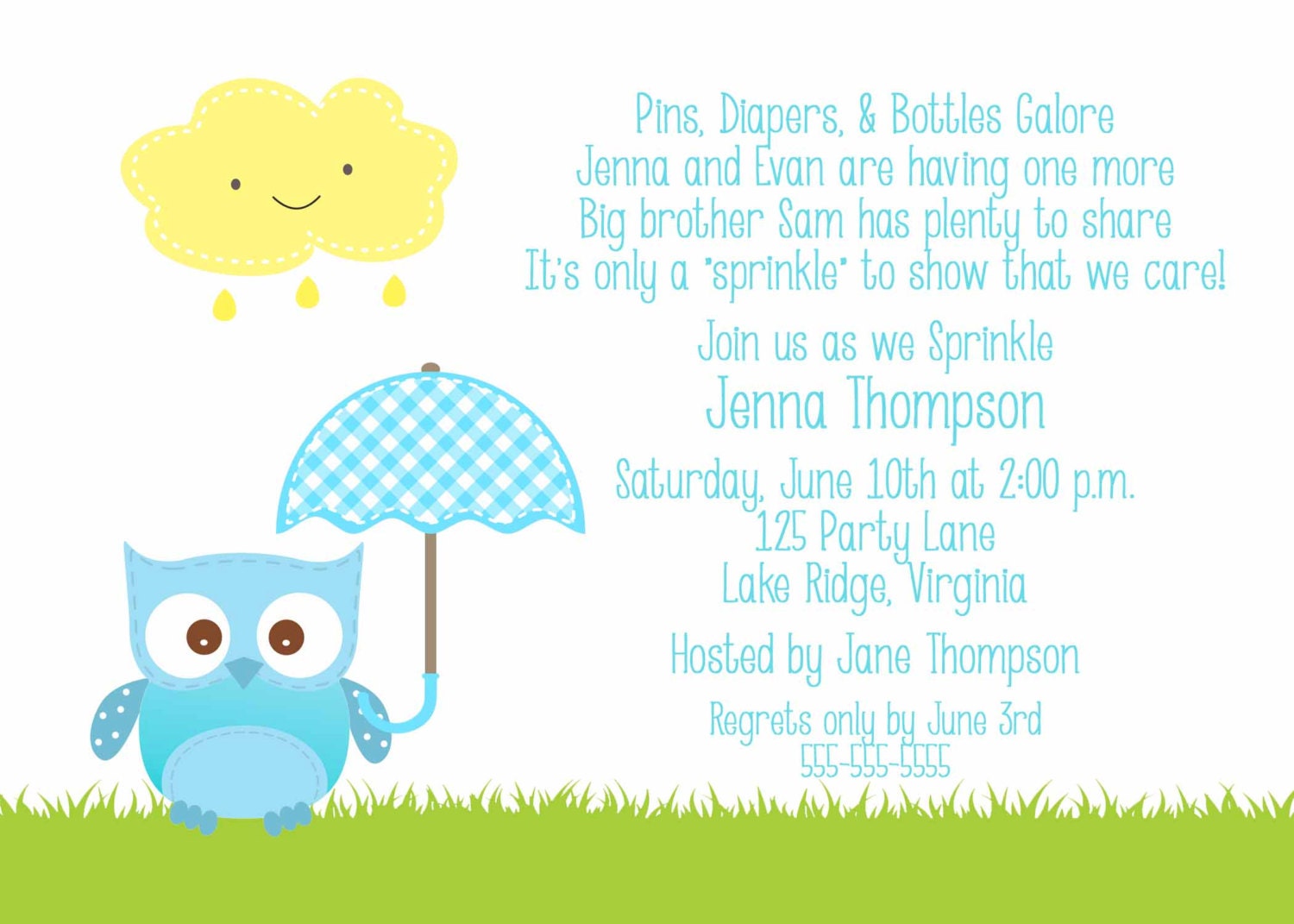 Printable Blue Owl Baby Sprinkle/Shower Invitation Il_570xn