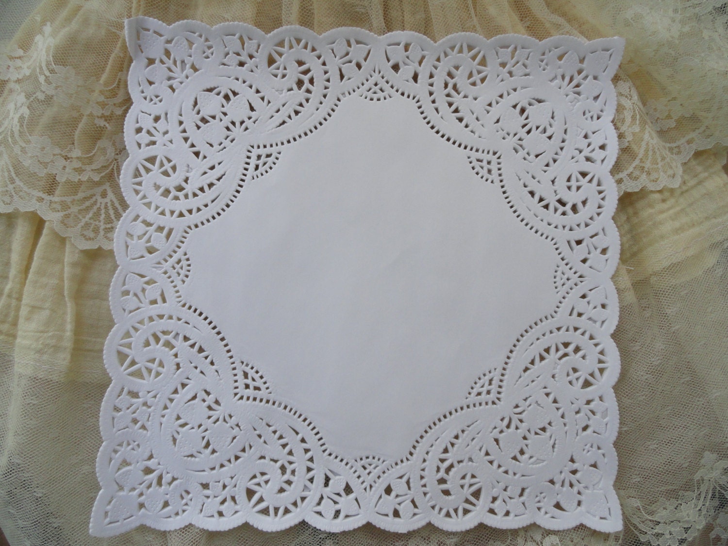 French Lace 10 inch SQUARE Paper Doilies Set of 50 by