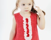 Free shipping/ Girls red dress baby white polka dot ruffle birthday special occasion summer