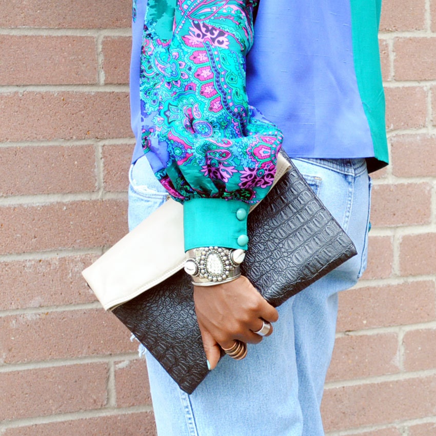 Black Faux Alligator Clutch Cover