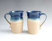 Large Pottery Mug Cobalt Blue, Peaches and Cream - Ready to Ship
