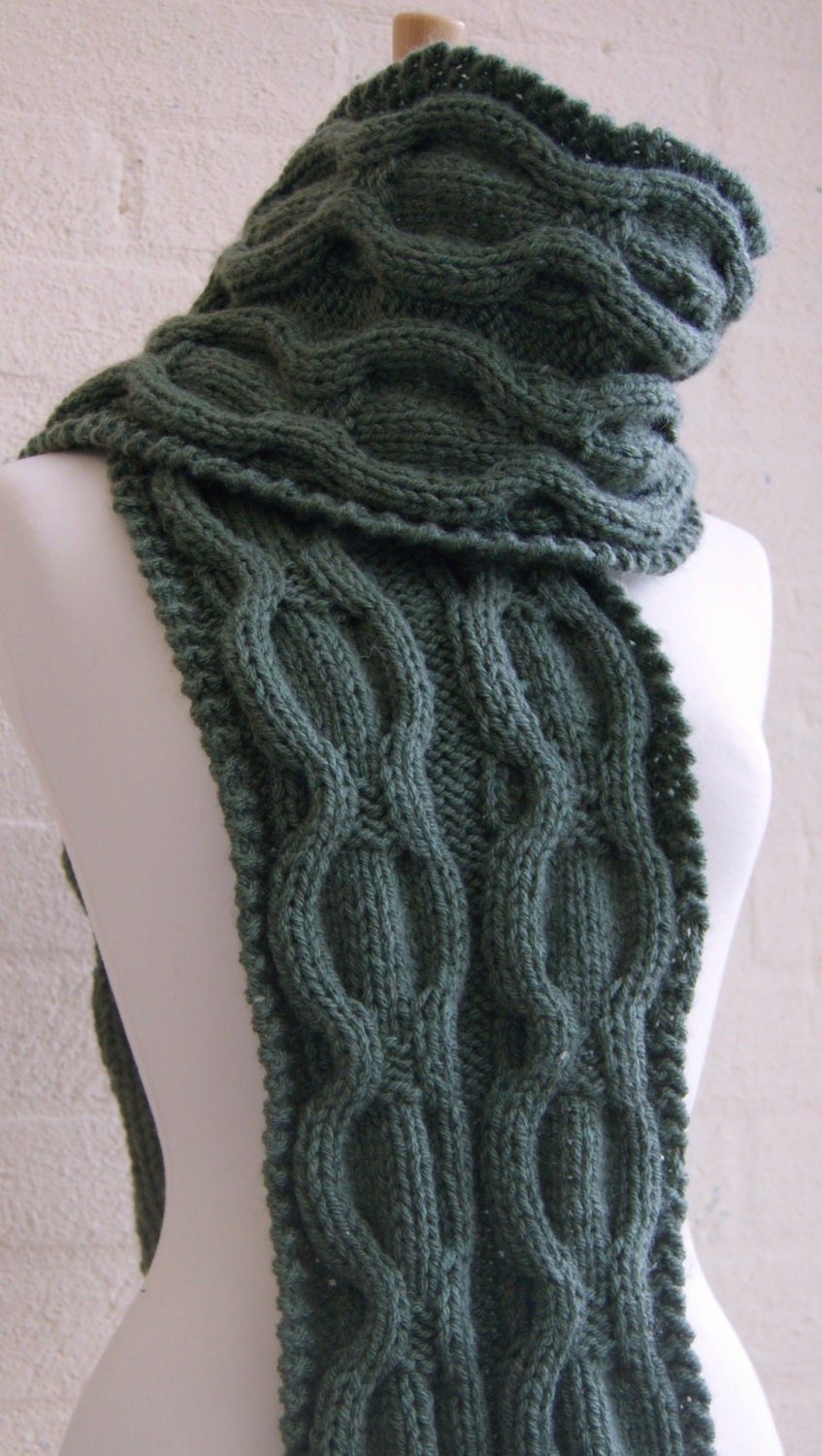 Chunky Knit Green Cable Men's Scarf, Men's Scarf, Winter Scarf, Winter accessories