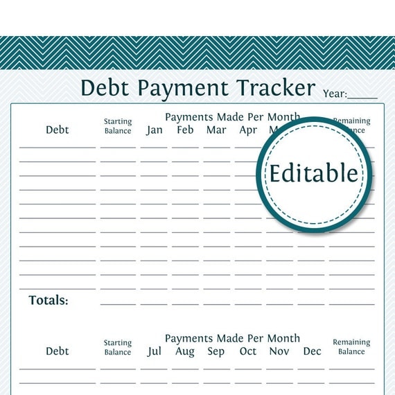 Debt Payment Tracker Editable Instant Download by OrganizeLife