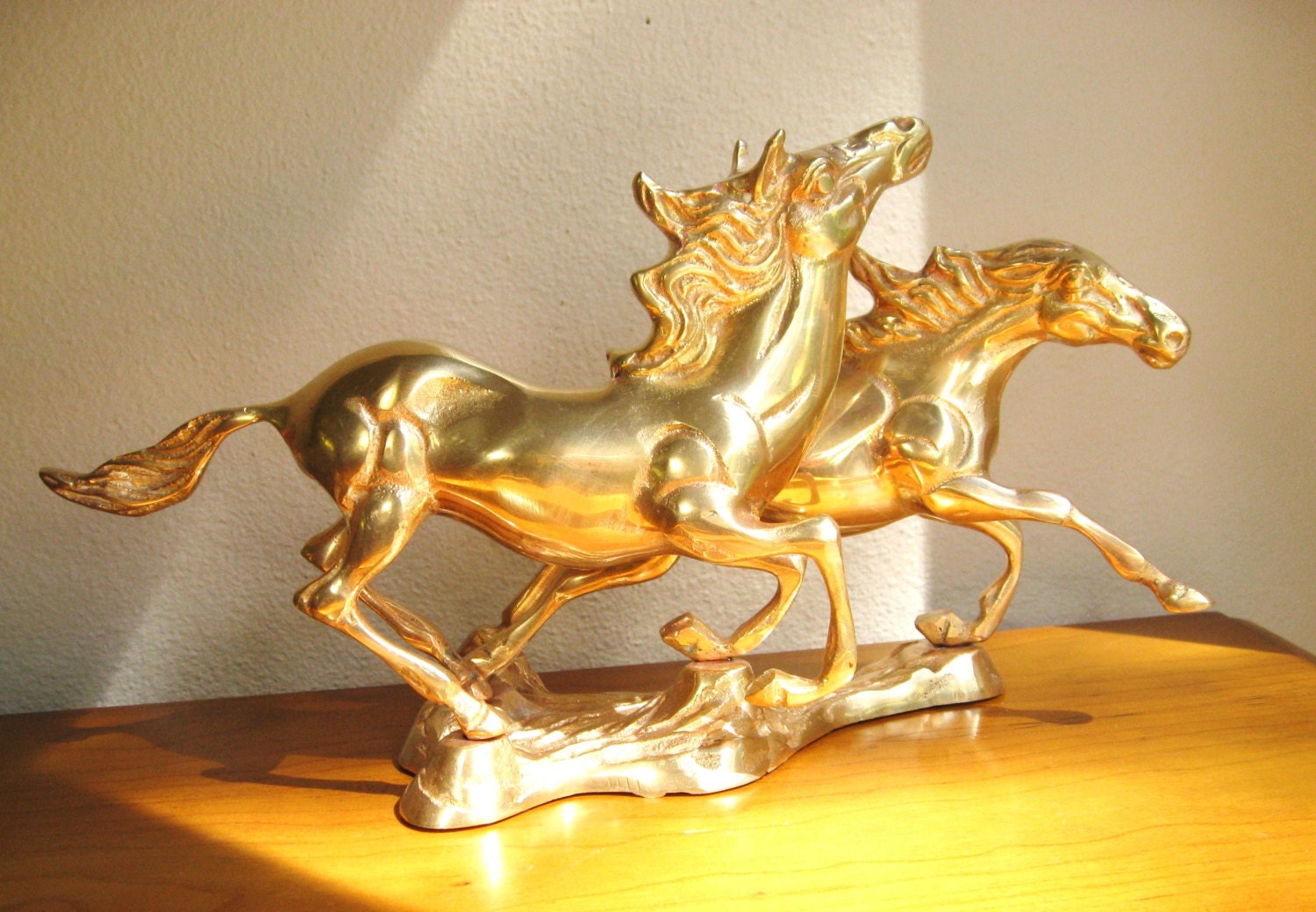 Vintage Running Horses Brass Sculpture, Brass Horse Statue, Gold Horse Figurine