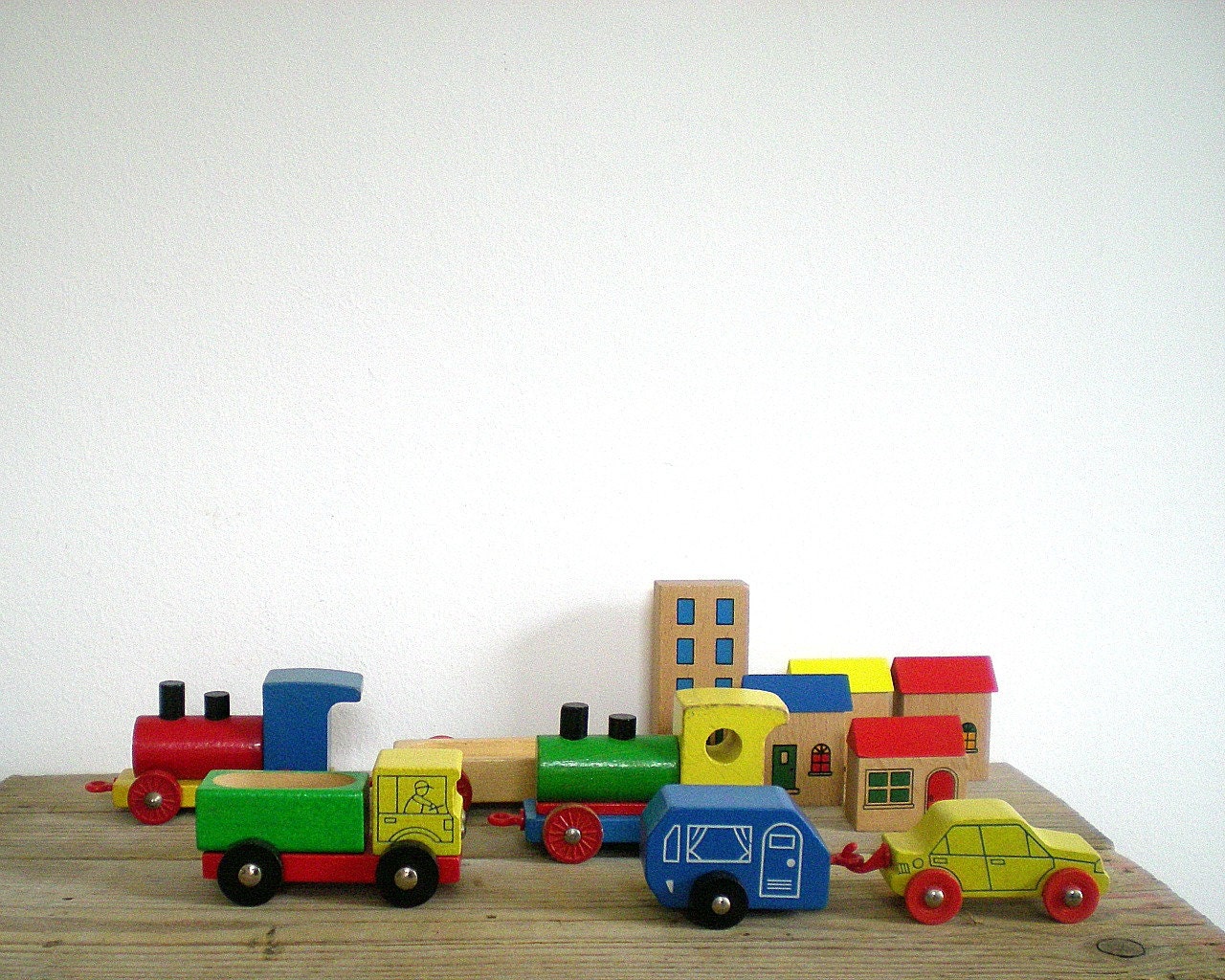 WOODEN toys, vintage kids toys, wooden blocks, train car truck camper