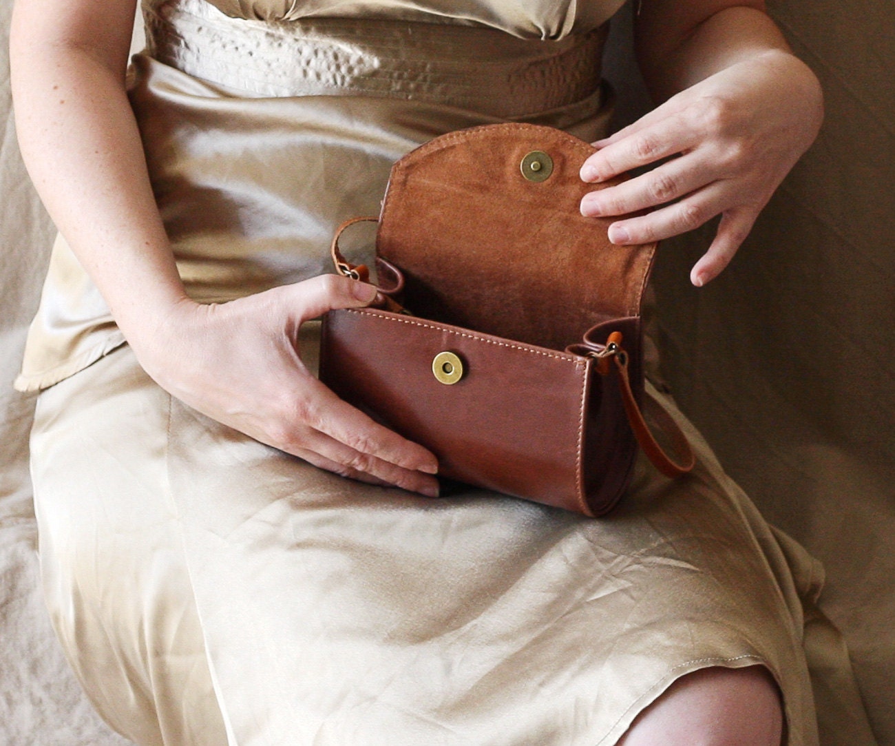 Brown leather bag, small  purse, leather handbag, Dalfia - Dalfia