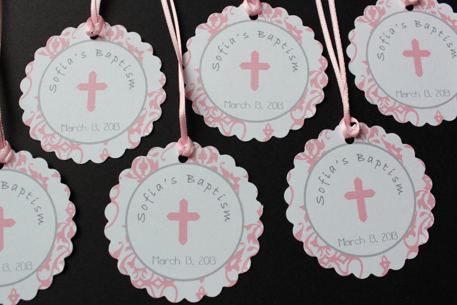 Baptism/Christening/First Communion "Damask" Favor Tags for Girls