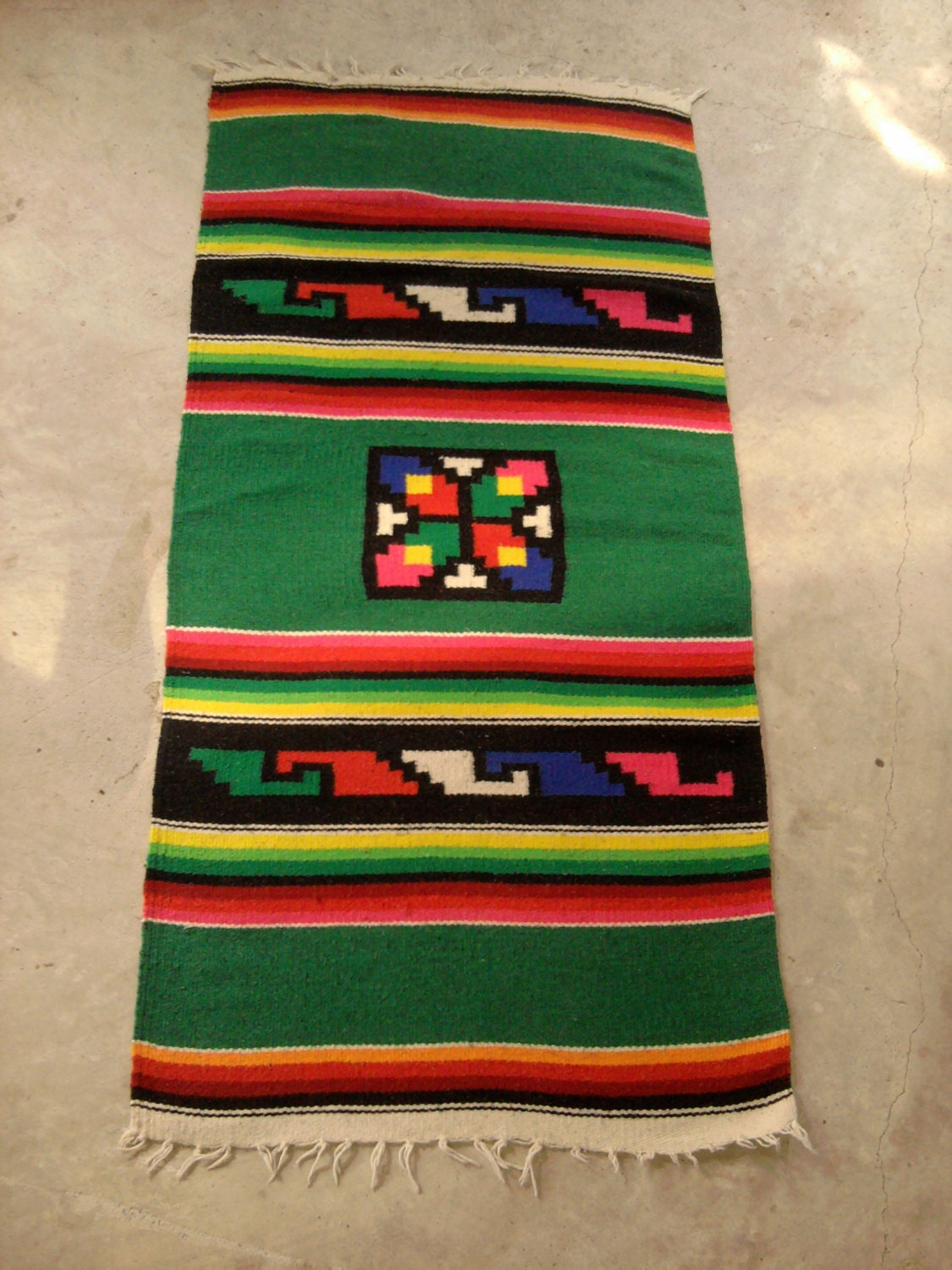 Vtg Wool Zapotec Rug - 25" x 51"