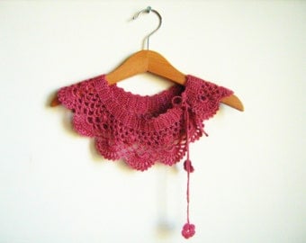 Collar Necklace, Handmade crochet Peter Pan Collar Necklace, old rose angora collar,  ready to shipping, for her.