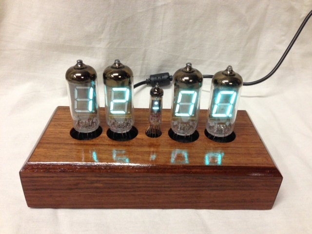 VFD 4 Digit Tube Clock with Honduras Rosewood base.