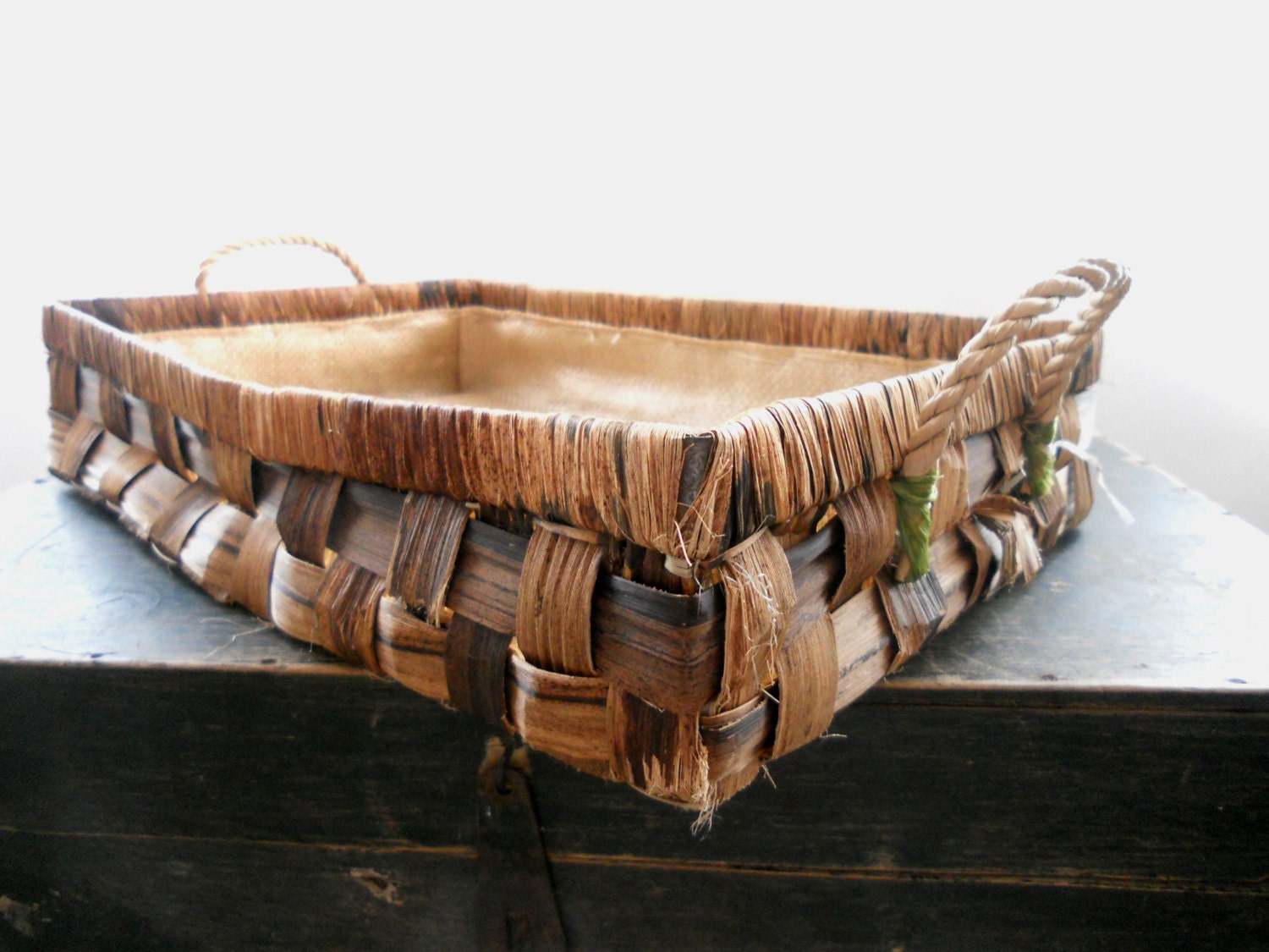 Swedish vintage birch bark basket Big Square basket Scandinavian design wicker Rustic kitchen home decor Organic Easter basket