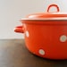 Vintage Soviet enamelware Orange White dotted pot Soviet vintage housewares 1980s Vintage kitchen decor