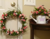 Miniature Roses Wreath and Floral arrangement in a water can