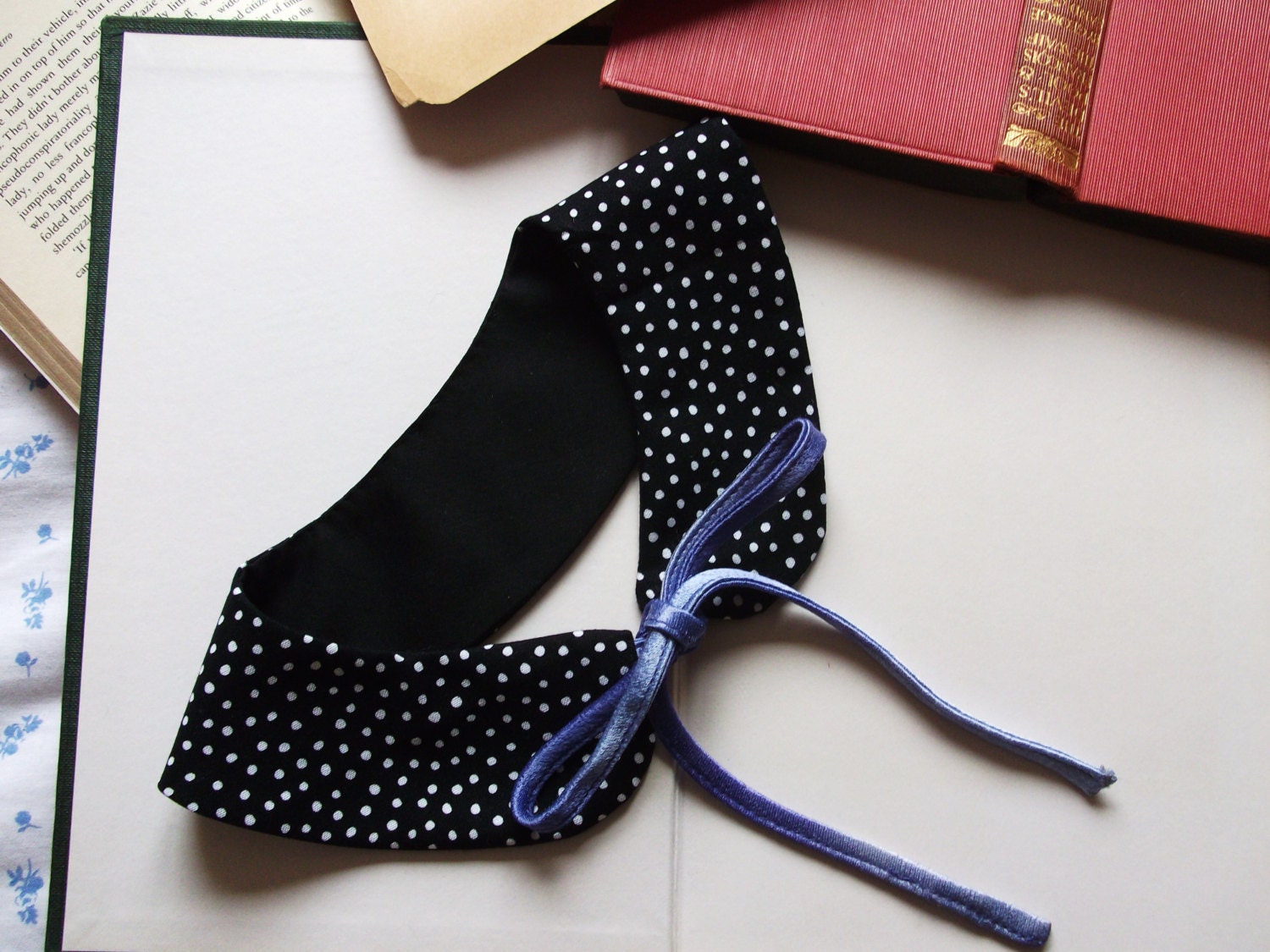 Black and White Polka Dot Reversible Peter Pan Collar With Ombre Ties