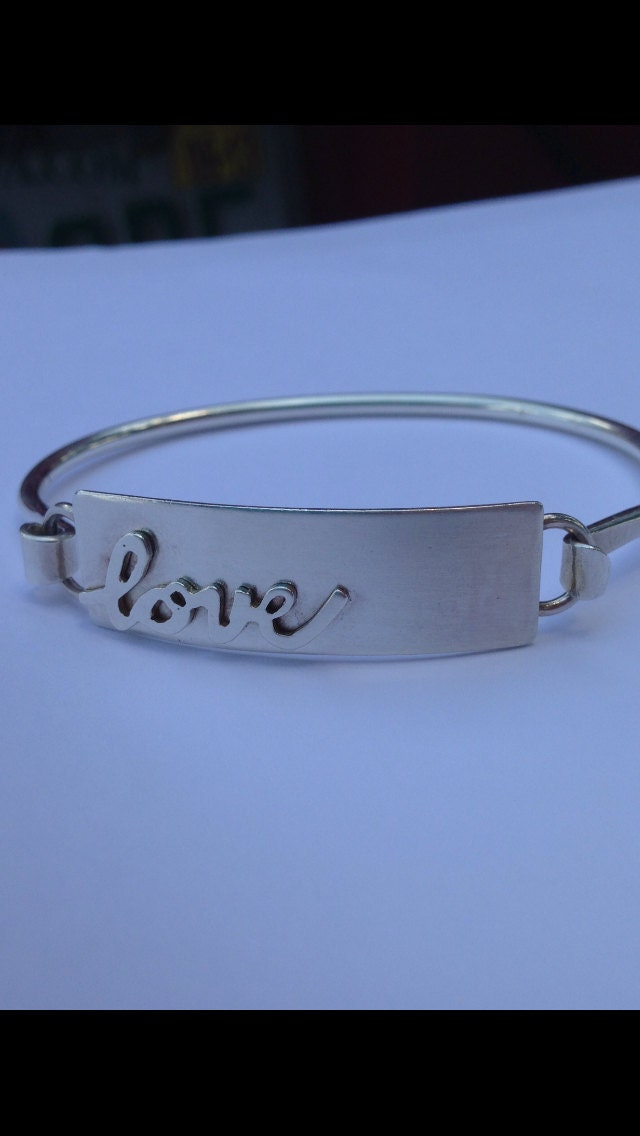 Sterling LOVE bangle bracelet...metalwork handmade artisan committed jewelry girls elisa daphne  etsy
