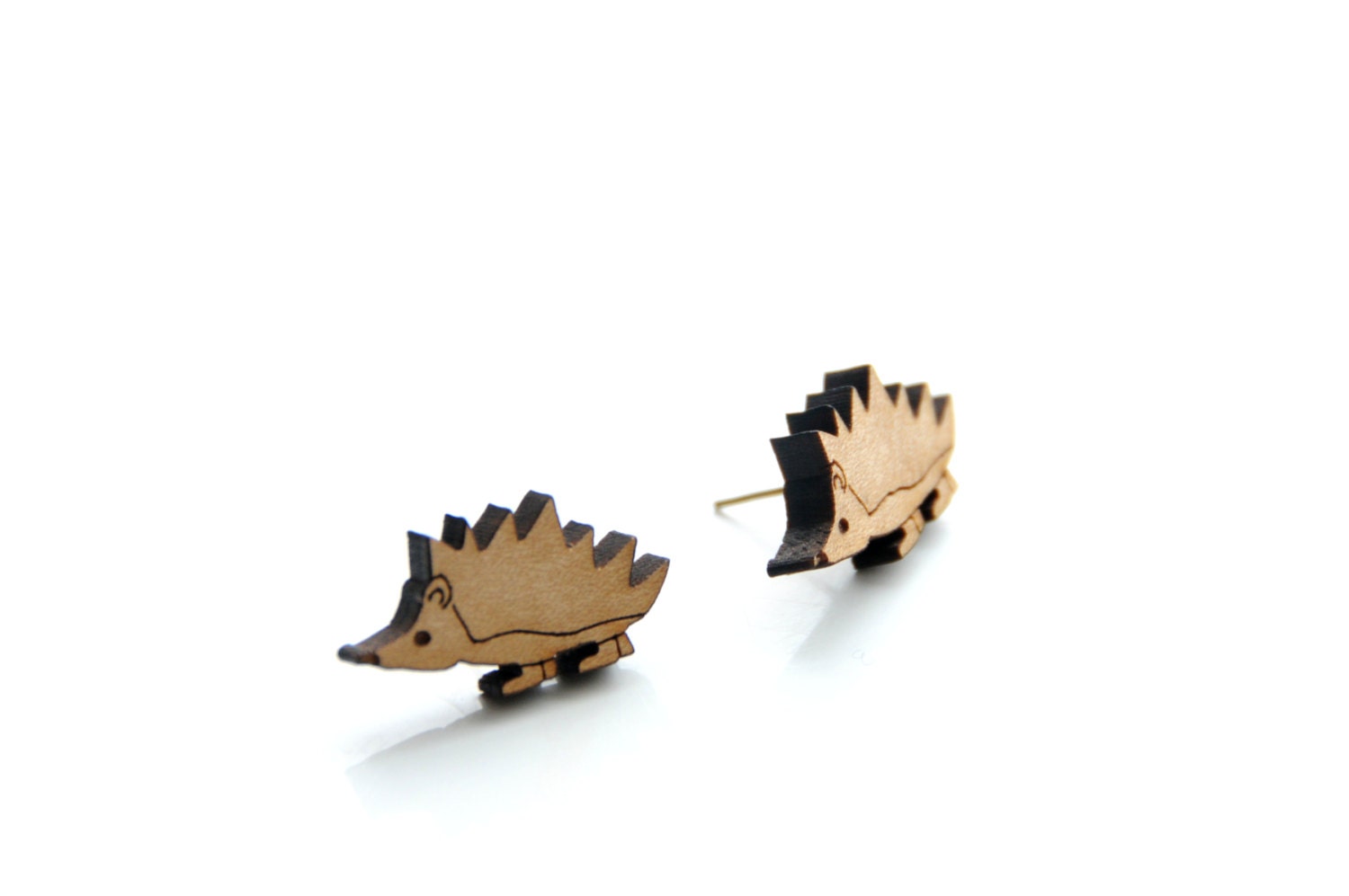 Hedgehogs earrings Wood - Laser cut  wooden hedgehogs - wood post earrings - wood stud earrings