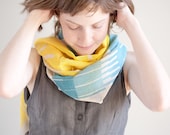 Lemon Yellow and Blue Color Block Spring Scarf, Hand Screen Printed Cotton Gauze Wrap Shawl, Pastel Light Spring Accessories - LeeCoren