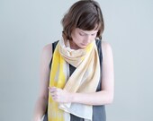 Lemon Yellow and Light Camel Cream Color Block  Cotton Gauze Scarf, Hand Screen Printed Light Pastel Spring Accessories