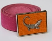 Orange Alligator belt buckle- Preppy resort belt buckle- orange and pink