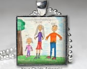 Your Child's Artwork Featured on Silver Bezel Pendants Artisan Made in USA Custom Personalized Jewelery Gift Boxed For Mom  Grandmas