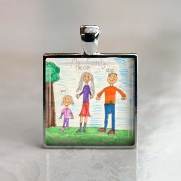 Child's Artwork Keepsake Custom Personalized Ornament Your Child's Artwork Featured on Silver Bezel Keepsake Artisan Made in USA