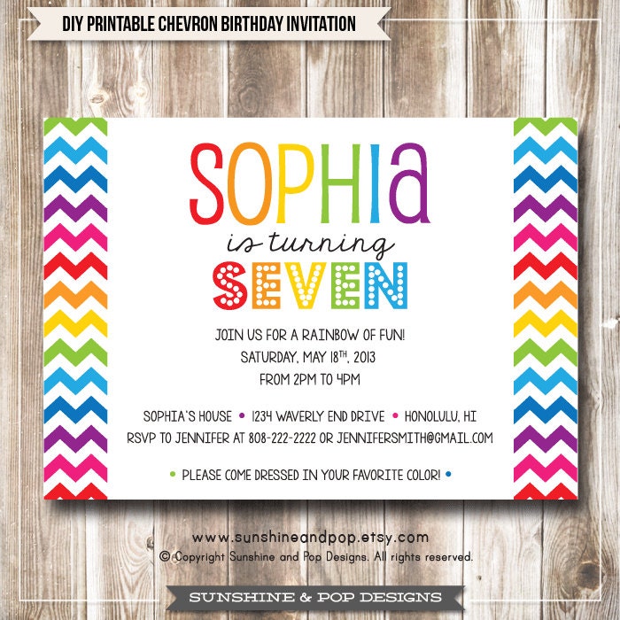 Printable Birthday Invitation - Rainbow Chevron Art Party Digital Invite - DIY paint arts crafts colorful invitation child children Il_170x135