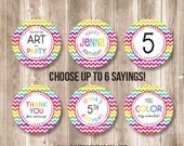 Customize Rainbow Chevron Party Circles Cupcake Toppers, Gift Tags, Party Favors, Rainbow Party and Art Party Il_170x135