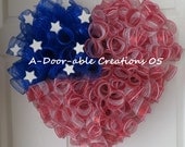 I HEART/LOVE AMERICA..Patriotic Deco Mesh Wreath